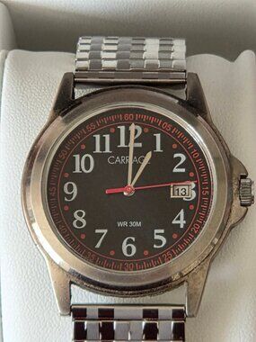 FULLY RESTORED, VINTAGE 1980'S, CARRIAGE, TIME / DATE STAINLESS STEEL WATCH!!!